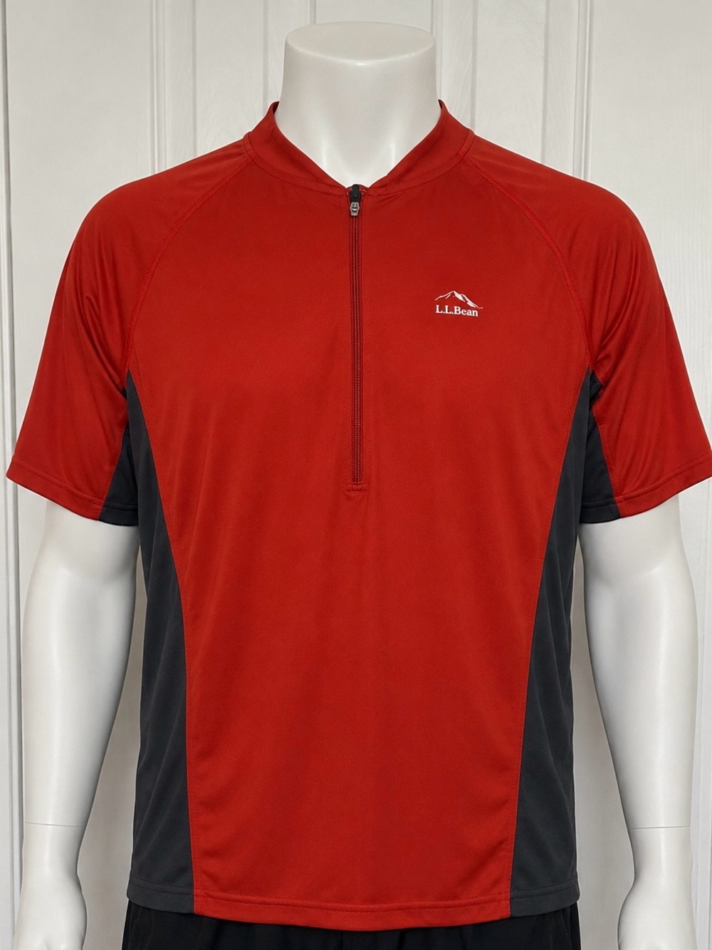 L.L. Bean Short Sleeve Cycling Jersey Orange Gray Partial Zip Size XL